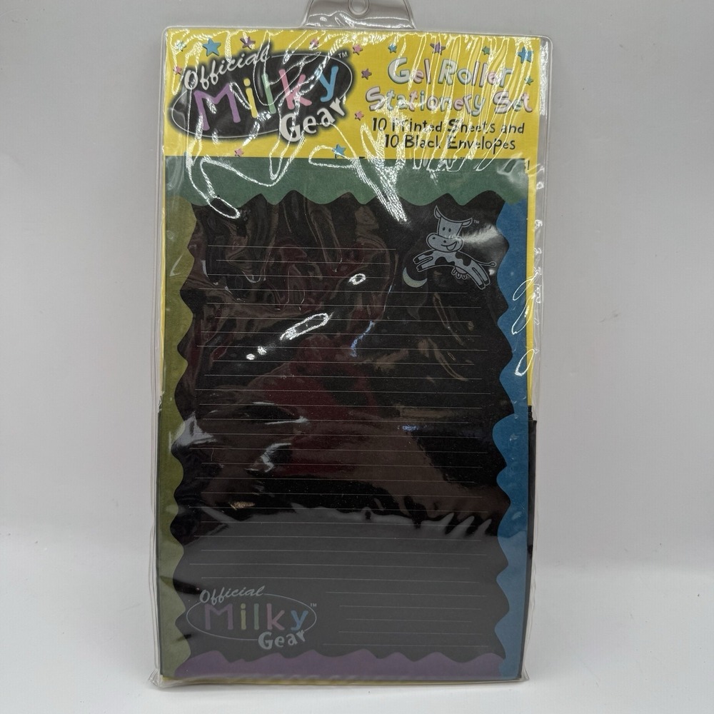 Vintage 1999 Milky Gear Gel Roller Stationary Set 10 Black Sheets & Envelopes